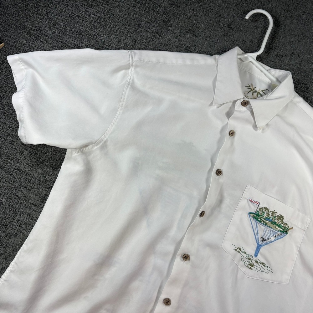 Bamboo Cay Button Down Shirt Mens Med White Golf Martini 19th Hole Embroidered